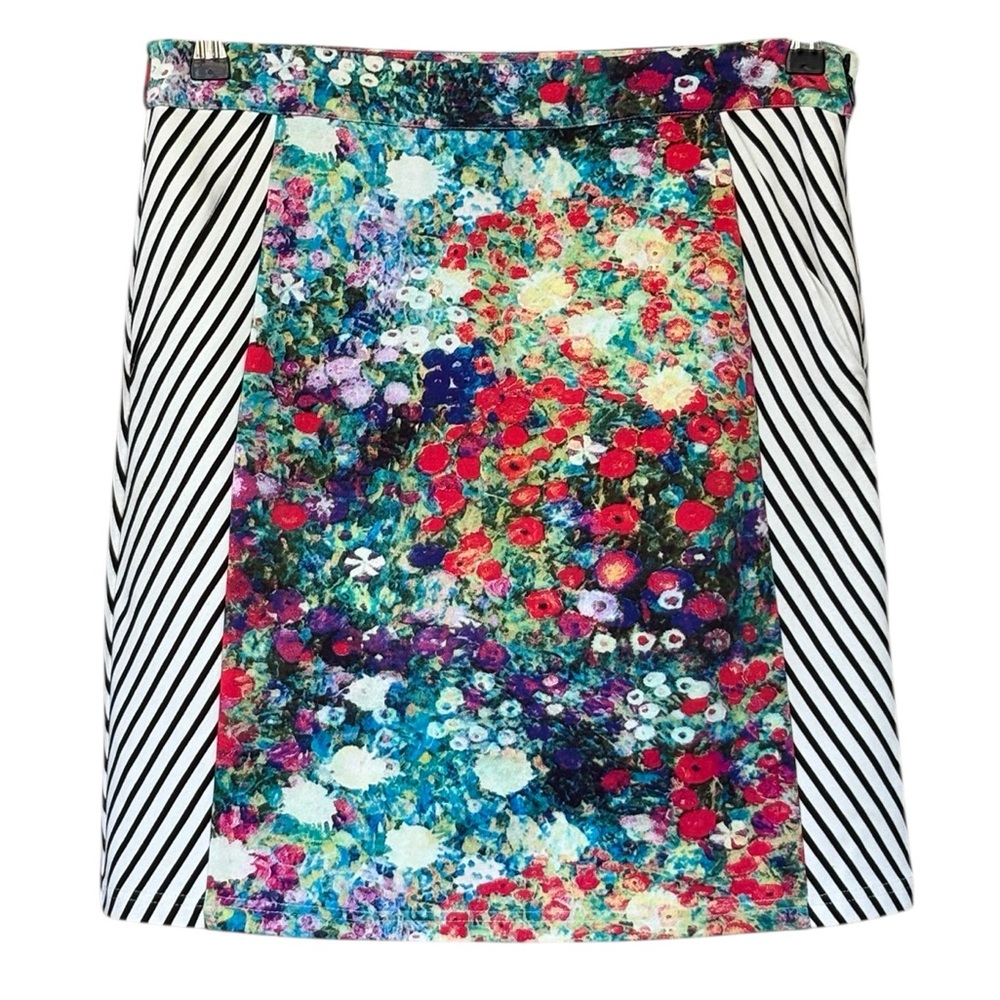 Tabitha Floral Center Panel Mini Skirt with Black & White Stripe Sides